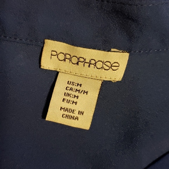 Blue collarless button up blouse - Picture 2 of 5